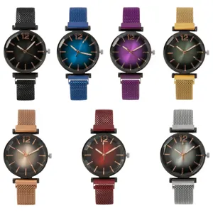 Orologio al quarzo con sfumatura per donna, elegante cinturino in maglia con quadrante minimal.