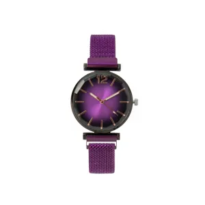 Orologio al quarzo donna quadrante viola sfumato cinturino maglia elegante dettaglio