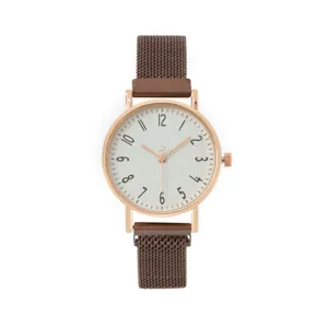 Elegantes minimalistisches Damen Quarzuhren Modell mit weissem Zifferblatt und Armband.