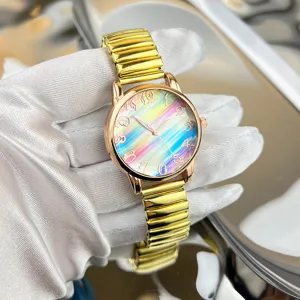 Regenbogen Süßigkeiten Stretch Armband Quarz Uhr Damen, stilvoll lässig bunte Studenten Armbanduhr.