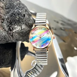 Regenbogen Bonbon Stretcharmband Quarz Damen Uhr Detailansicht, Freizeituhr Schülerin