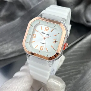 Reloj de Cuarzo Cuadrado para Mujer Moda Simple Correa de Silicona Color Caramelo Casual Deportivo Analógico de Pulsera para Estudiantes