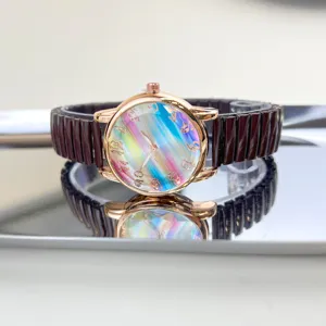 Regenbogen Süßigkeiten elastischer Riemen Quarz Uhr für Damen, lässig Mode Student Armbanduhr.