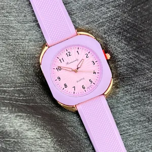 Damen Mode Rechteckige Quarzuhr Süßigkeitenfarben Silikonarmband Metallrahmen Ziffern Zifferblatt Studenten Lässige Armbanduhr