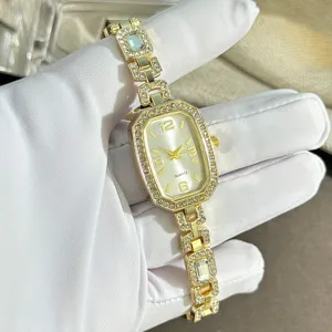 Exquisite women quartz watch featuring a brilliant rhinestone-encrusted oval bezel and elegant chain strap.