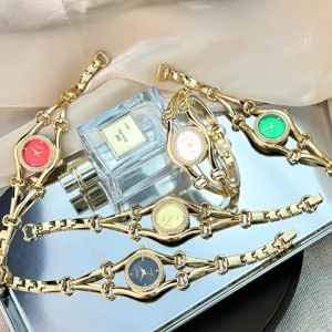 Luxus Damen Quarz Uhr Set goldener Edelstahl Armband mehrfarbige Zifferblätter Geschenk