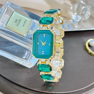 Luxus smaragdgrüne quadratische Kristall Uhr Armband für Frauen Mode elegante Quarz Uhr.