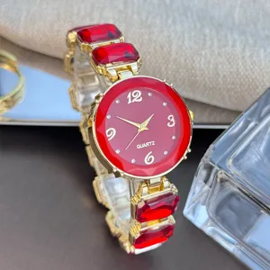 Elegante rode wijzerplaat kwarts horloge armband voor dames mode snoepkleur detail