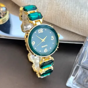 Dames quartz horloge smaragdgroene vierkante schakel armband elegante stijl