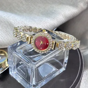 Rhinestone colorful small dial delicate quartz bracelet watch detail view for women fashion accessory