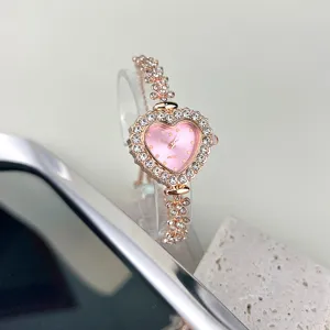 Damen Luxus Quarz Uhr Herzförmig Strass Roségold Mode Armbanduhr Elegant Stilvoll