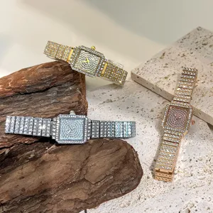 Elegant square full rhinestone quartz watch luxury women wristwatch fashion sets