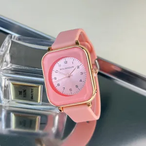 New small square digital silicone strap quartz watch for women, minimalist fashion style detail shot