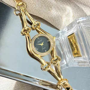 Damenuhr Quarzuhr goldfarben Kettenarmband Strass rund Zifferblatt elegante Armbanduhr