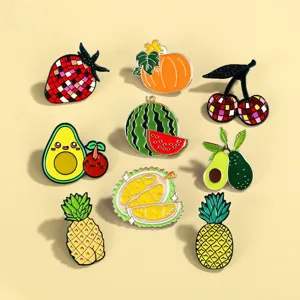 Cartoon Fruit Enamel Brooch Pin Zinc Alloy Cute Pineapple Avocado Strawberry Watermelon Cherry Pumpkin Backpack Decor Badge