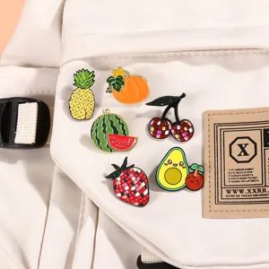 Cute cartoon fruit enamel pins set, alloy watermelon strawberry brooch badges for backpacks.