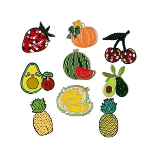 Cute fruit enamel pins set cartoon strawberry avocado watermelon brooch for backpack