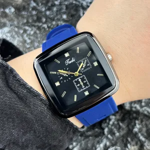 Quadratische Quarzuhr mit blauem Silikonarmband, stilvolle Unisex-Freizeituhr für den Alltag.