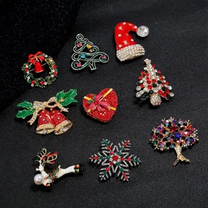 Weihnachtsbrosche Legierung Strass Emaille Weihnachtsbaum Schneeflocke Rentier Weihnachtsmann Hut Kranz Glocke Mode Schmuck