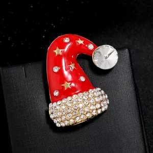 Weihnachtsmütze Brosche Strass Kristall rot emailliert vergoldet Mode Schmuck Anstecknadel