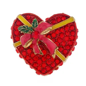 Exquisite rote Strass Herz Brosche Geschenkschachtel mit Schleife Design, modischer Schmuck.