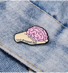 Funny hand holding brain enamel pin brooch badge for clothing accessories decor gift
