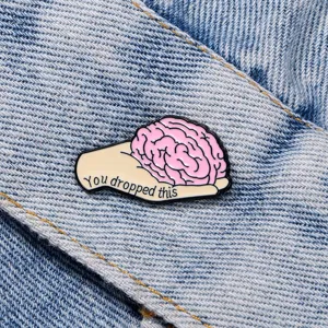 Funny Hand Holding Brain Enamel Brooch Pin Creative You Dropped This Badge Zinc Alloy Painted Lapel Pin For Backpack Clothes Jewelry