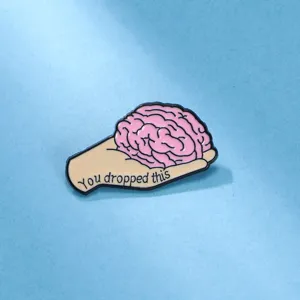 Cute Enamel Pin Hand Holding Brain Brooch Funny Novelty Badge Zinc Alloy Accessories