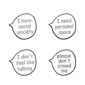 Minimalist speech bubble enamel pins, English letter fashion brooches for women's clothing decor