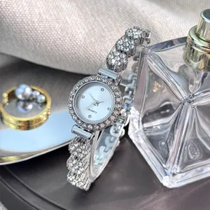 Exquisite rhinestone quartz bracelet watch for women, featuring a delicate small round dial.