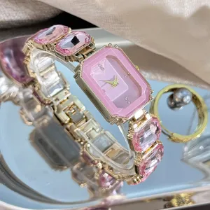 Damen Luxus Rosa Edelstein Quarz Uhr Mode Kristall Armband Stilvolle Uhren Neu Top