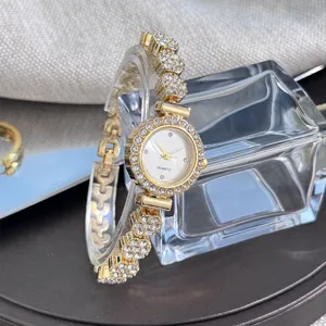 Exquisite rhinestone small dial bracelet watch detail shot, elegant fashion alloy women watch