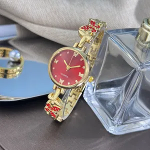 Elegante Damen Quarzuhr im Vintage-Luxus-Stil mit Strass Schmetterling Armbanduhr Schmuck