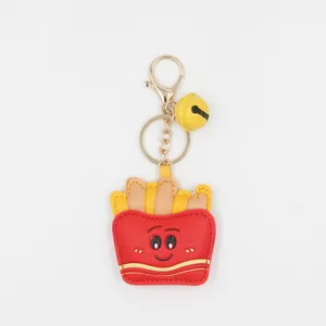 Süßer Cartoon Pommes Frites Leder Schlüsselanhänger Detail, PU Leder Tasche Anhänger.