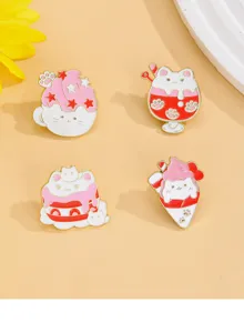 Set spilla smaltata gelato gatto carino, distintivo in metallo rosa per decorare borse.
