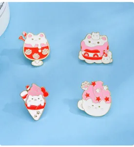 Spilla gatto in metallo smalto dessert badge, accessorio grazioso gattino rosa per borse e vestiti.
