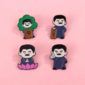 Cute Lu Xun cartoon enamel pins set, funny metal lapel badge for backpacks clothes decor.