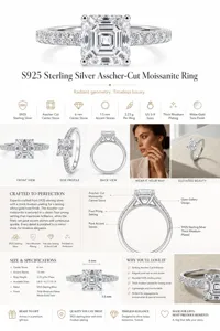 Stunning S925 sterling silver ring featuring a sparkling 6mm asscher-cut moissanite center stone.