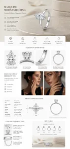 1.0CT Marquise Moissanite Ring Six-Prong S925 Sterling Silver Engagement Ring Jewelry