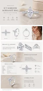 1ct marquise moissanite ring in S925 sterling silver, elegant pave setting luxury jewelry.