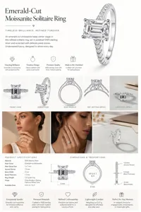 Emerald-Cut Moissanite Solitaire Ring in S925 Silver, 5x7mm main stone, elegant daily wear.