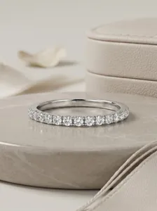 Minimalist 925 sterling silver half eternity ring, sparkling zirconia stackable slim band for women.