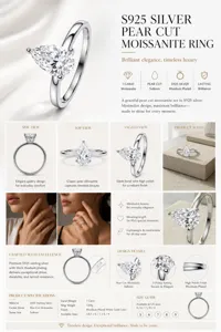 S925 Sterling Silver Pear Cut Moissanite Ring Elegant 1 Carat Diamond Women Jewelry Gift