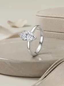 Exquisite marquise cut moissanite ring in S925 silver, elegant solitaire design for women.