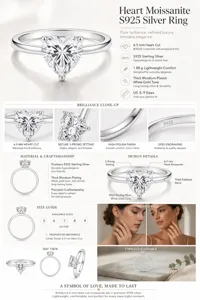 Stunning 6.5mm heart moissanite S925 sterling silver ring for women elegance timeless jewelry.