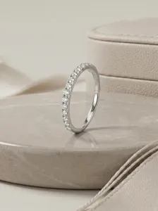 Delicate 925 sterling silver half eternity ring with sparkling pavé stones for women stackable