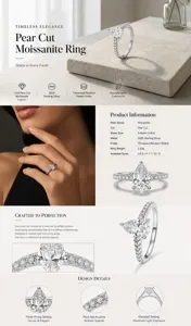 1Ct Pear Cut Moissanite Ring 925 Sterling Silver Engagement Ring For Women Elegant Jewelry