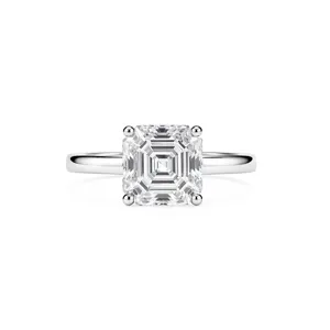Anello in moissanite taglio Asscher in argento s925 anello minimalista per donna regalo.