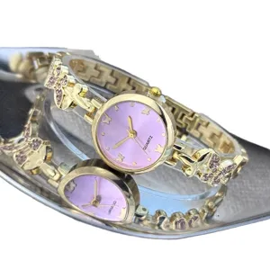 Modische Damen Quarzuhr Luxus lila Zifferblatt Schmetterling Strass Armbanduhr Uhr