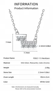 S925 silver moissanite pendant necklace specs with dimensions and material info.